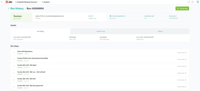Screen shot illustrating how dbt Cloud allows you to customize steps for your transformation workflows in a simple way. 